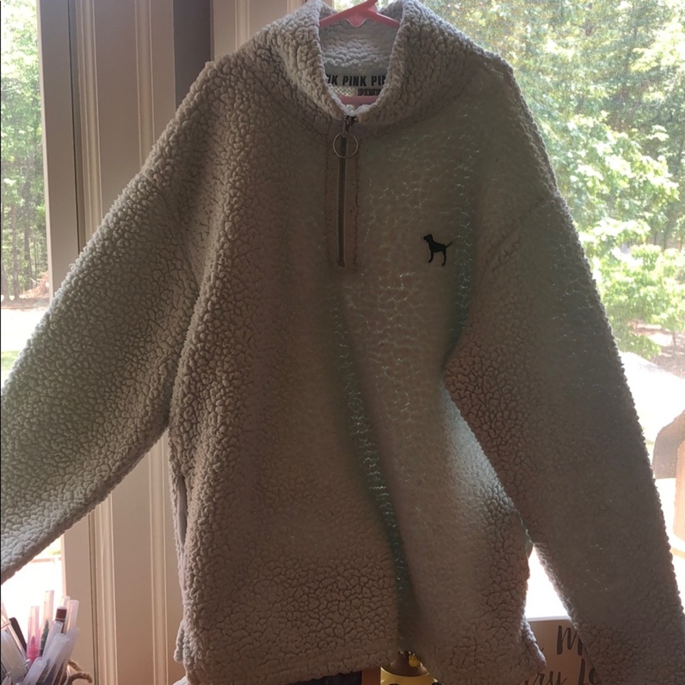PINK light teal sherpa quarter zip